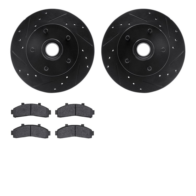 8502-54100 Drilled/Slotted Brake Rotors w/5000 Advanced Brake Pads Kit [Black], 1995-1997 Ford/Lincoln/Mercury/Mazda, Position: 