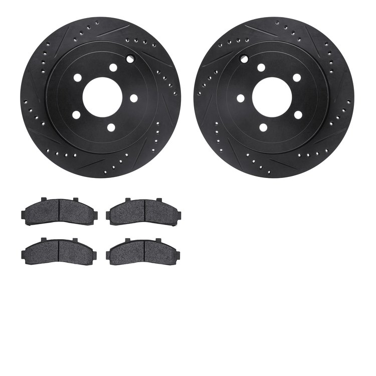 8502-54105 Drilled/Slotted Brake Rotors w/5000 Advanced Brake Pads Kit [Black], 1995-1997 Ford/Lincoln/Mercury/Mazda, Position: 