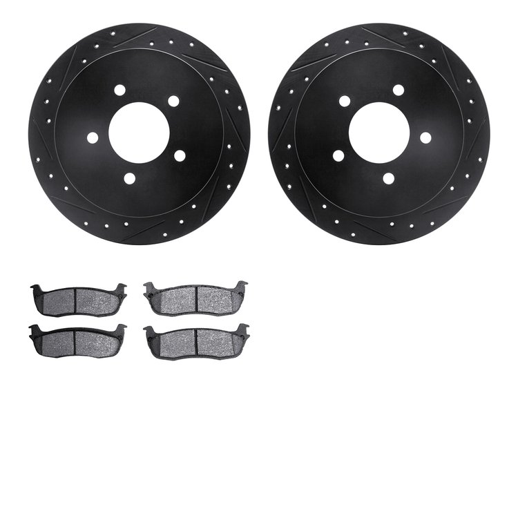 8502-54122 Drilled/Slotted Brake Rotors w/5000 Advanced Brake Pads Kit [Black], 1997-2004 Ford/Lincoln/Mercury/Mazda, Position: 
