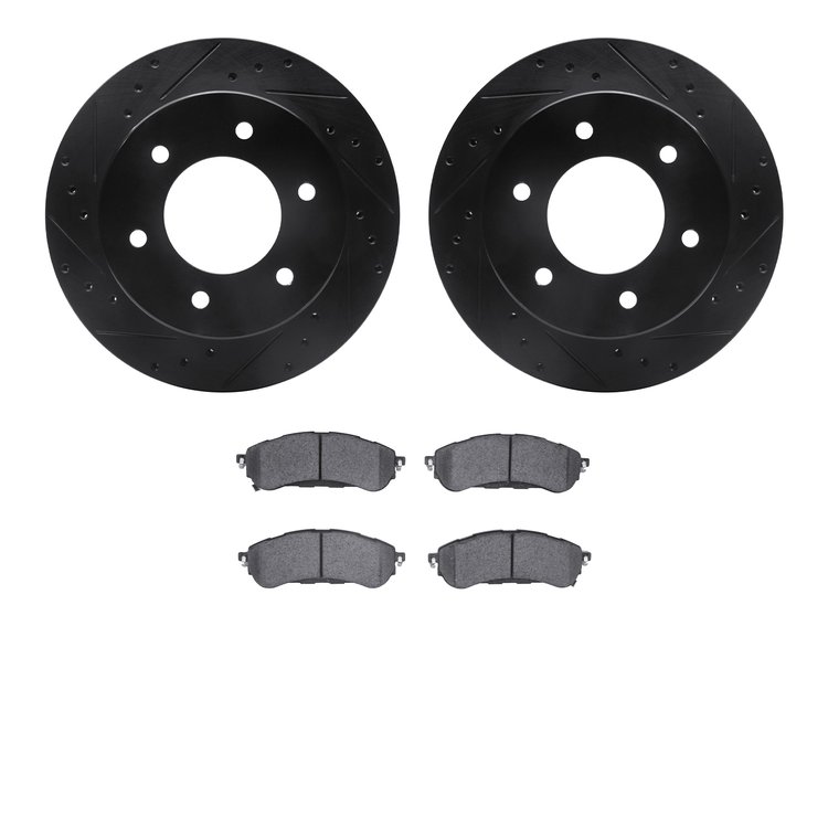 8502-54146 Drilled/Slotted Brake Rotors w/5000 Advanced Brake Pads Kit [Black], Fits Select Ford/Lincoln/Mercury/Mazda, Position