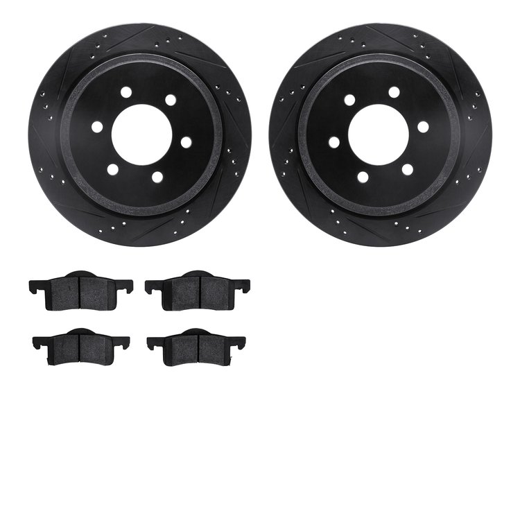 8502-54149 Drilled/Slotted Brake Rotors w/5000 Advanced Brake Pads Kit [Black], 2002-2006 Ford/Lincoln/Mercury/Mazda, Position: 
