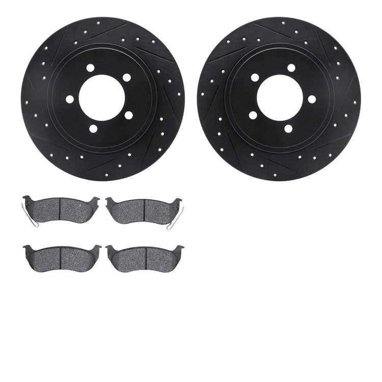 8502-54151 Drilled/Slotted Brake Rotors w/5000 Advanced Brake Pads Kit [Black], 2006-2010 Ford/Lincoln/Mercury/Mazda, Position: 