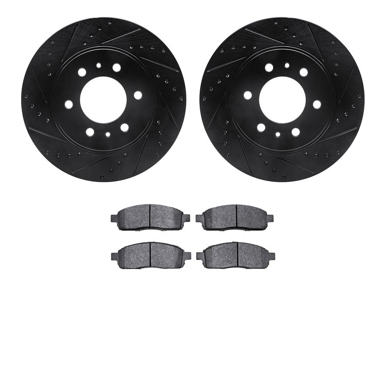 8502-54159 Drilled/Slotted Brake Rotors w/5000 Advanced Brake Pads Kit [Black], 2009-2009 Ford/Lincoln/Mercury/Mazda, Position: 