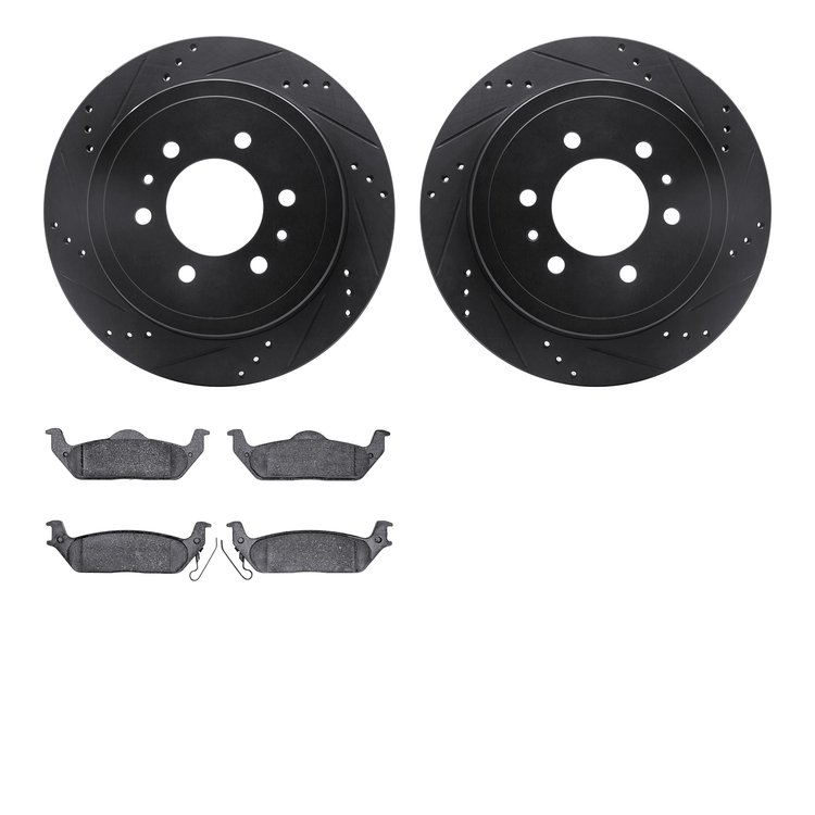 8502-54161 Drilled/Slotted Brake Rotors w/5000 Advanced Brake Pads Kit [Black], 2004-2009 Ford/Lincoln/Mercury/Mazda, Position: 
