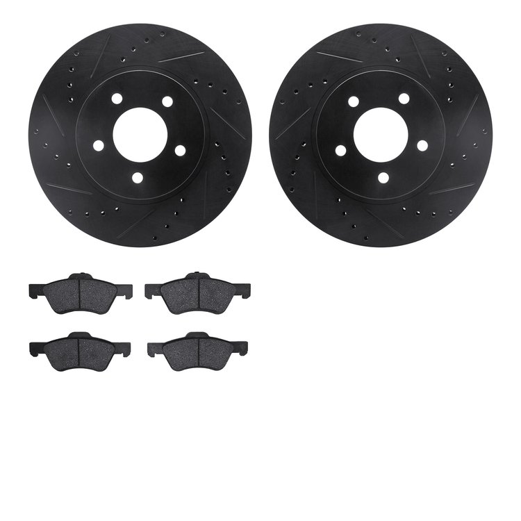 8502-54169 Drilled/Slotted Brake Rotors w/5000 Advanced Brake Pads Kit [Black], 2005-2012 Ford/Lincoln/Mercury/Mazda, Position: 
