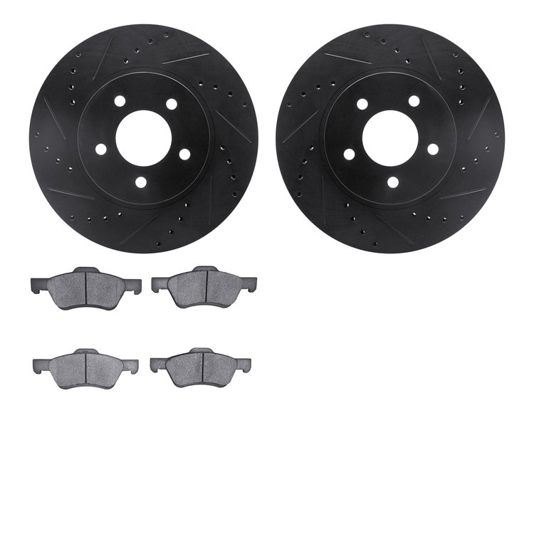 8502-54171 Drilled/Slotted Brake Rotors w/5000 Advanced Brake Pads Kit [Black], 2009-2012 Ford/Lincoln/Mercury/Mazda, Position: 