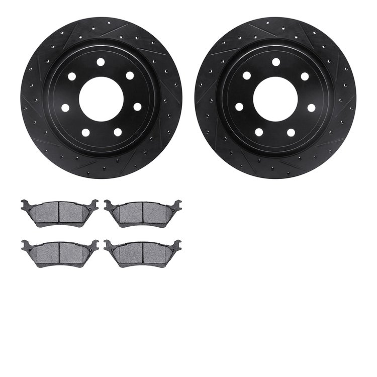 8502-54207 Drilled/Slotted Brake Rotors w/5000 Advanced Brake Pads Kit [Black], 2012-2014 Ford/Lincoln/Mercury/Mazda, Position: 