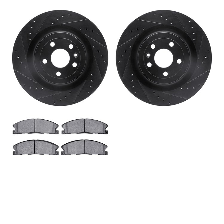8502-54209 Drilled/Slotted Brake Rotors w/5000 Advanced Brake Pads Kit [Black], 2013-2019 Ford/Lincoln/Mercury/Mazda, Position: 