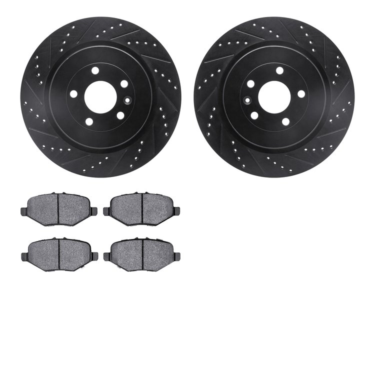 8502-54215 Drilled/Slotted Brake Rotors w/5000 Advanced Brake Pads Kit [Black], 2013-2019 Ford/Lincoln/Mercury/Mazda, Position: 