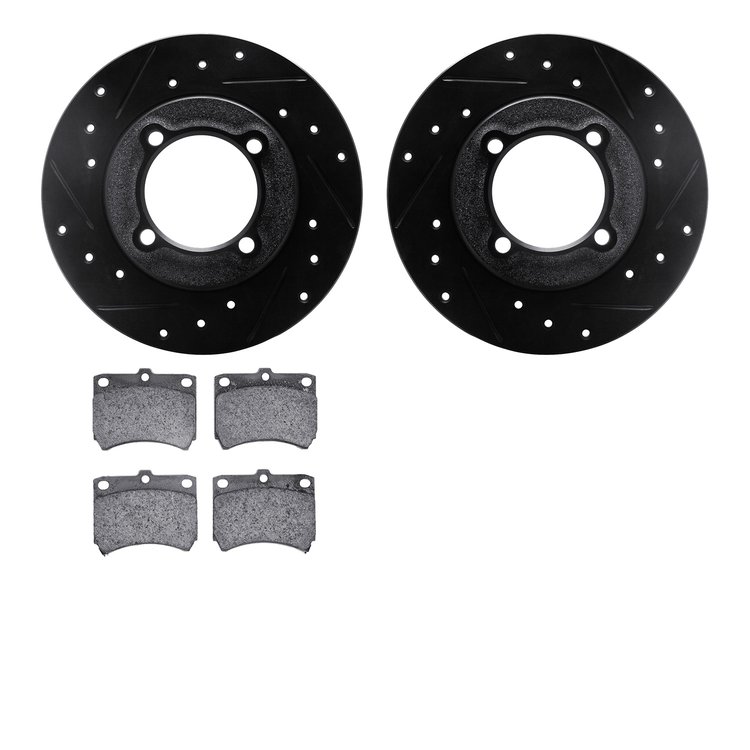 8502-54222 Drilled/Slotted Brake Rotors w/5000 Advanced Brake Pads Kit [Black], 1988-1993 Ford/Lincoln/Mercury/Mazda, Position: 