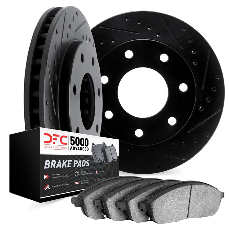 8502-54224 Drilled/Slotted Brake Rotors w/5000 Advanced Brake Pads Kit [Black], 2010-2014 Ford/Lincoln/Mercury/Mazda, Position: 