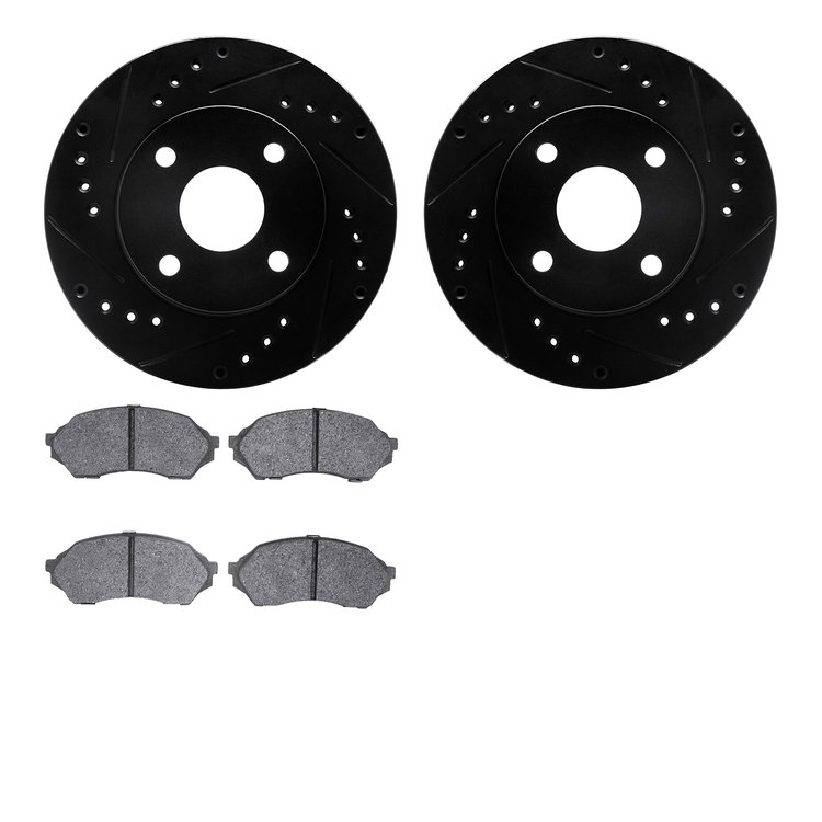 8502-54225 Drilled/Slotted Brake Rotors w/5000 Advanced Brake Pads Kit [Black], 1999-2001 Ford/Lincoln/Mercury/Mazda, Position: 