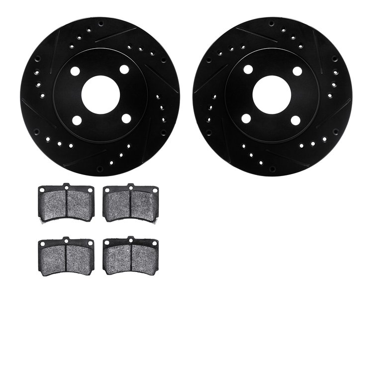 8502-54226 Drilled/Slotted Brake Rotors w/5000 Advanced Brake Pads Kit [Black], 1990-1998 Ford/Lincoln/Mercury/Mazda, Position: 