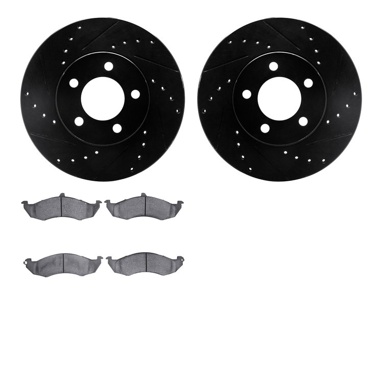 8502-54347 Drilled/Slotted Brake Rotors w/5000 Advanced Brake Pads Kit [Black], 1991-1992 Ford/Lincoln/Mercury/Mazda, Position: 