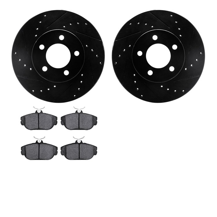 8502-54348 Drilled/Slotted Brake Rotors w/5000 Advanced Brake Pads Kit [Black], 1993-1998 Ford/Lincoln/Mercury/Mazda, Position: 