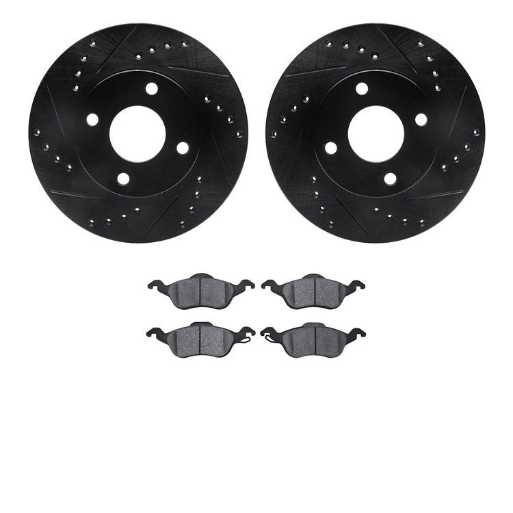 8502-54377 Drilled/Slotted Brake Rotors w/5000 Advanced Brake Pads Kit [Black], 2000-2004 Ford/Lincoln/Mercury/Mazda, Position: 