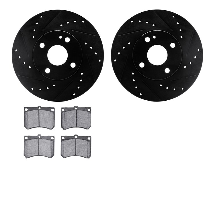 8502-55010 Drilled/Slotted Brake Rotors w/5000 Advanced Brake Pads Kit [Black], 1990-2003 Ford/Lincoln/Mercury/Mazda, Position: 
