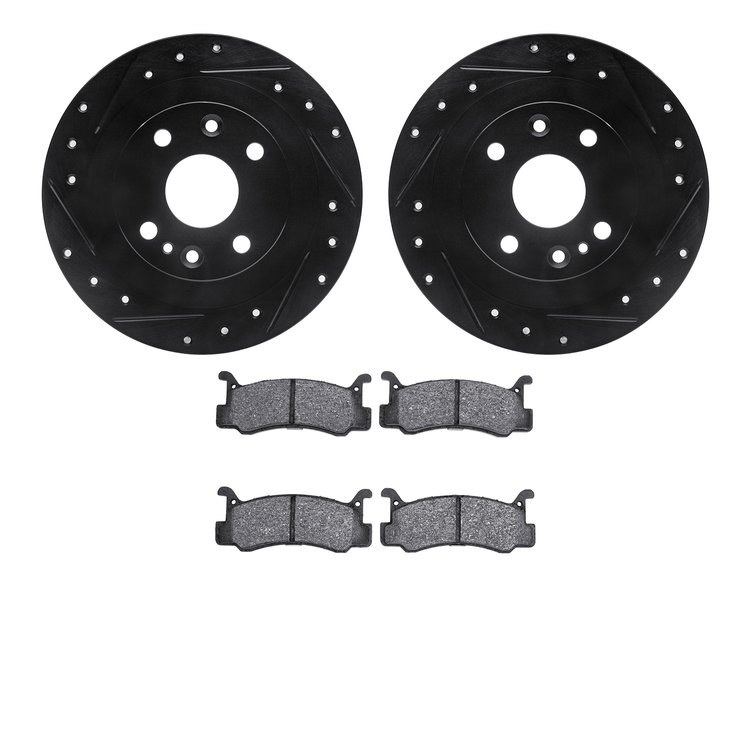 8502-55013 Drilled/Slotted Brake Rotors w/5000 Advanced Brake Pads Kit [Black], 1992-1995 Ford/Lincoln/Mercury/Mazda, Position: 