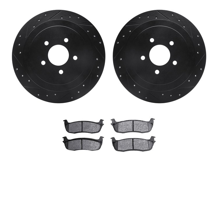 8502-55020 Drilled/Slotted Brake Rotors w/5000 Advanced Brake Pads Kit [Black], 2003-2011 Ford/Lincoln/Mercury/Mazda, Position: 