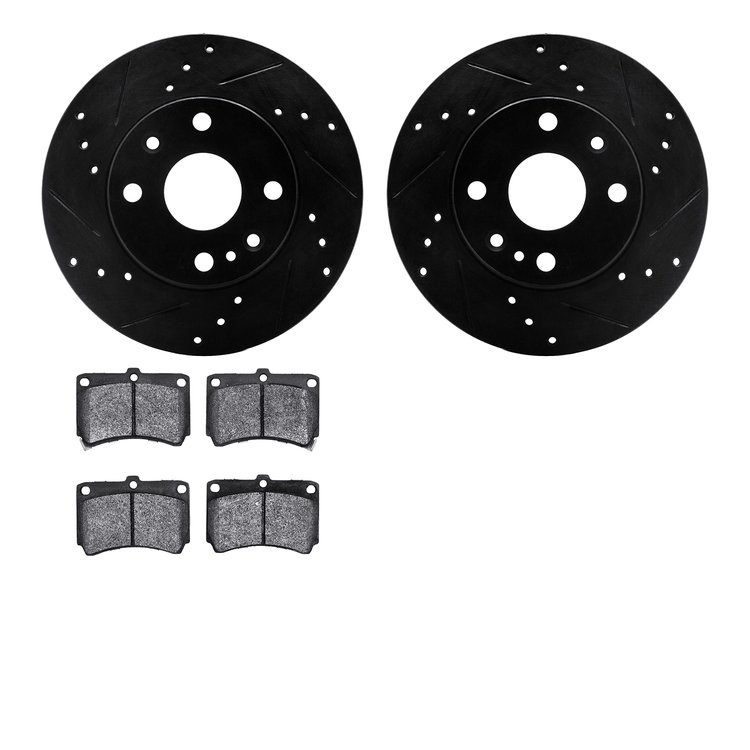 8502-55022 Drilled/Slotted Brake Rotors w/5000 Advanced Brake Pads Kit [Black], 1994-1997 Ford/Lincoln/Mercury/Mazda, Position: 