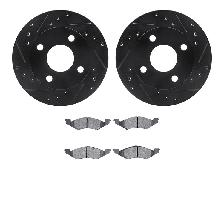 8502-55028 Drilled/Slotted Brake Rotors w/5000 Advanced Brake Pads Kit [Black], 1981-1983 Ford/Lincoln/Mercury/Mazda, Position: 