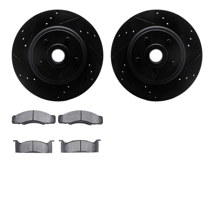 8502-55037 Drilled/Slotted Brake Rotors w/5000 Advanced Brake Pads Kit [Black], 1970-1972 Ford/Lincoln/Mercury/Mazda, Position: 