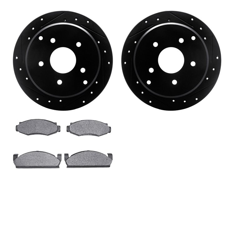 8502-55052 Drilled/Slotted Brake Rotors w/5000 Advanced Brake Pads Kit [Black], 1974-1980 Ford/Lincoln/Mercury/Mazda, Position: 