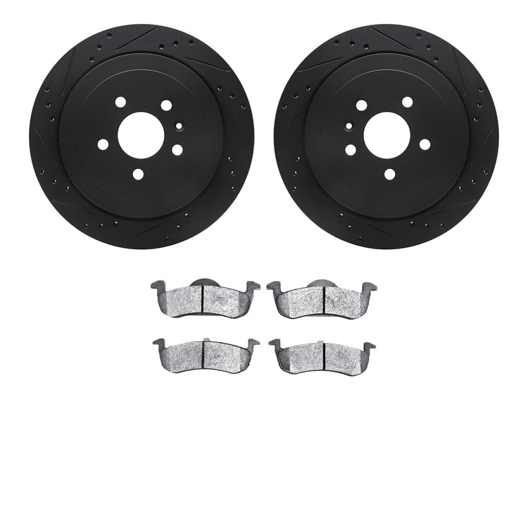 8502-55053 Drilled/Slotted Brake Rotors w/5000 Advanced Brake Pads Kit [Black], 2013-2016 Ford/Lincoln/Mercury/Mazda, Position: 