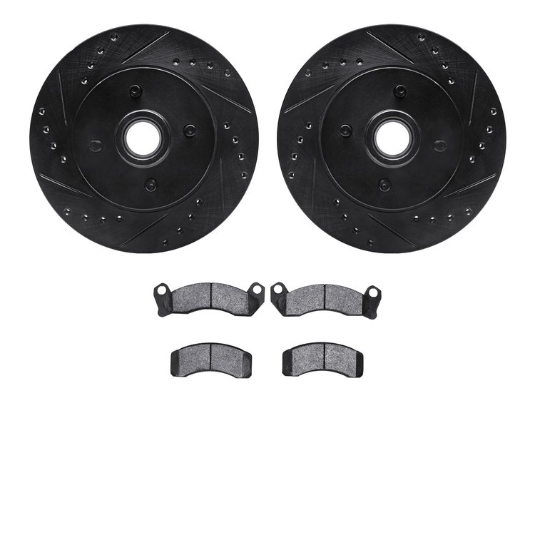 8502-55096 Drilled/Slotted Brake Rotors w/5000 Advanced Brake Pads Kit [Black], 1987-1993 Ford/Lincoln/Mercury/Mazda, Position: 