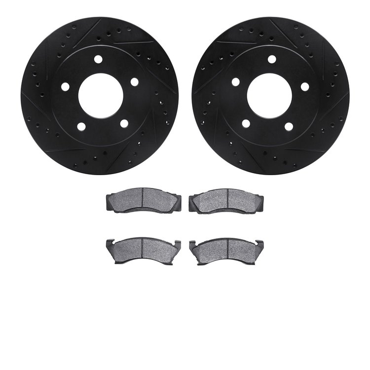 8502-56000 Drilled/Slotted Brake Rotors w/5000 Advanced Brake Pads Kit [Black], 1975-1979 Ford/Lincoln/Mercury/Mazda, Position: 