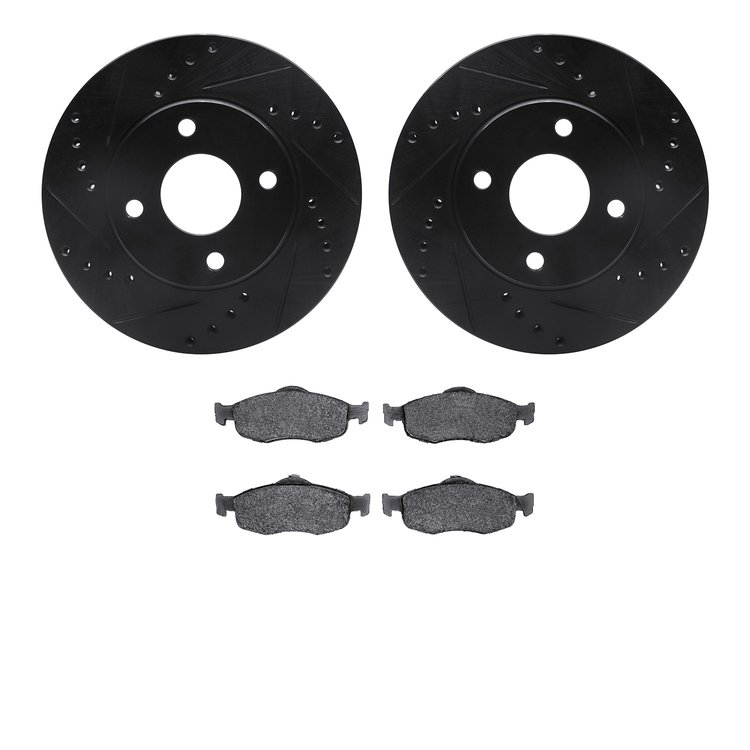 8502-56004 Drilled/Slotted Brake Rotors w/5000 Advanced Brake Pads Kit [Black], 1995-2002 Ford/Lincoln/Mercury/Mazda, Position: 