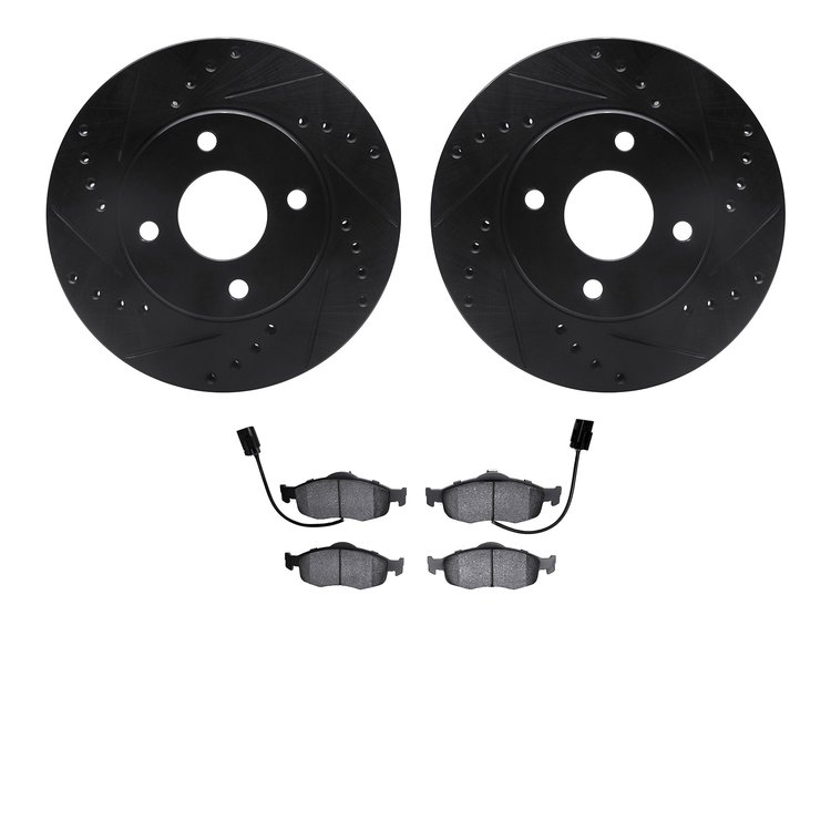 8502-56005 Drilled/Slotted Brake Rotors w/5000 Advanced Brake Pads Kit [Black], 1998-2002 Ford/Lincoln/Mercury/Mazda, Position: 