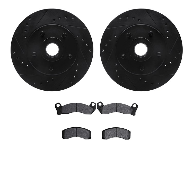8502-56034 Drilled/Slotted Brake Rotors w/5000 Advanced Brake Pads Kit [Black], 1981-1991 Ford/Lincoln/Mercury/Mazda, Position: 
