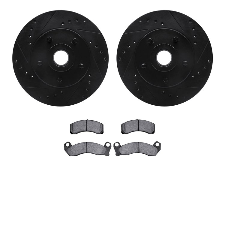8502-56035 Drilled/Slotted Brake Rotors w/5000 Advanced Brake Pads Kit [Black], 1979-1991 Ford/Lincoln/Mercury/Mazda, Position: 