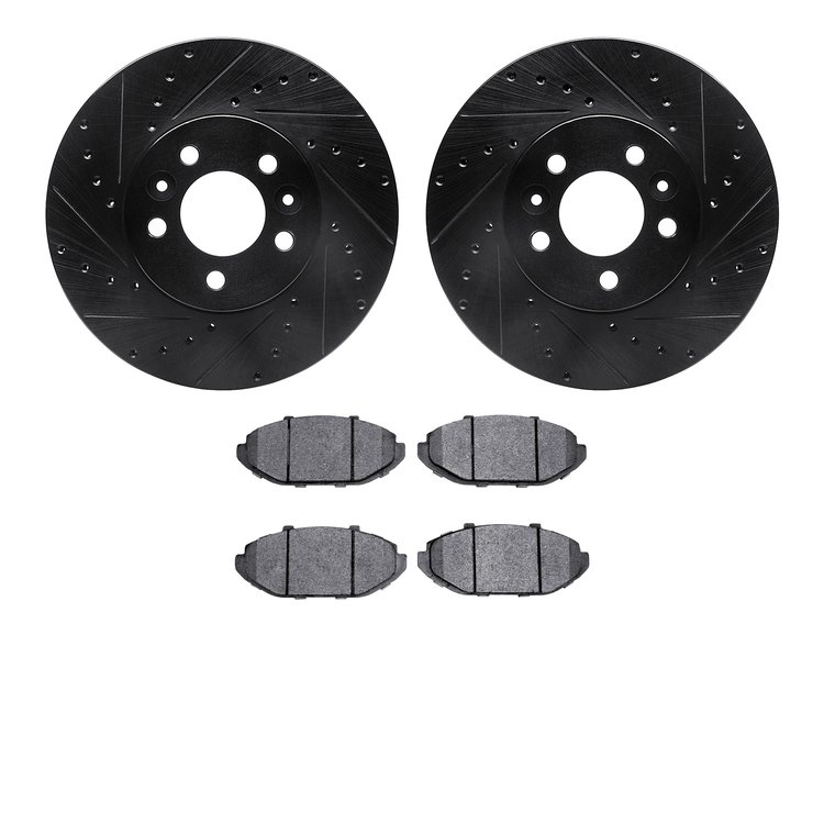8502-56085 Drilled/Slotted Brake Rotors w/5000 Advanced Brake Pads Kit [Black], 1998-2002 Ford/Lincoln/Mercury/Mazda, Position: 