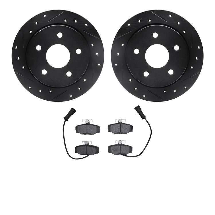 8502-57007 Drilled/Slotted Brake Rotors w/5000 Advanced Brake Pads Kit [Black], 1988-1989 Ford/Lincoln/Mercury/Mazda, Position: 