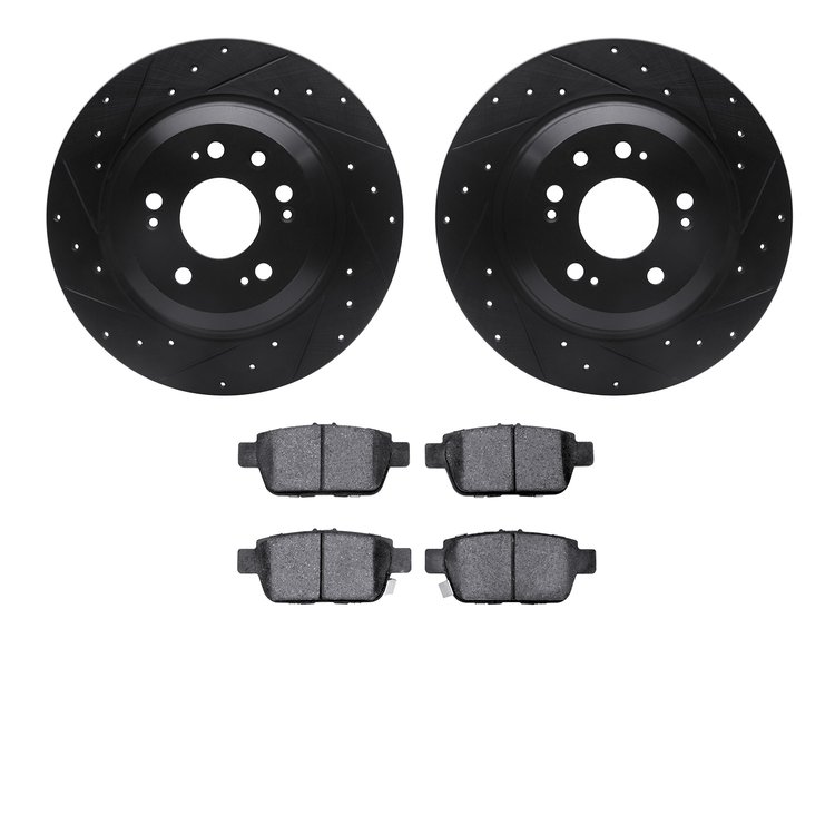 8502-58027 Drilled/Slotted Brake Rotors w/5000 Advanced Brake Pads Kit [Black], 2009-2014 Acura/Honda, Position: Rear