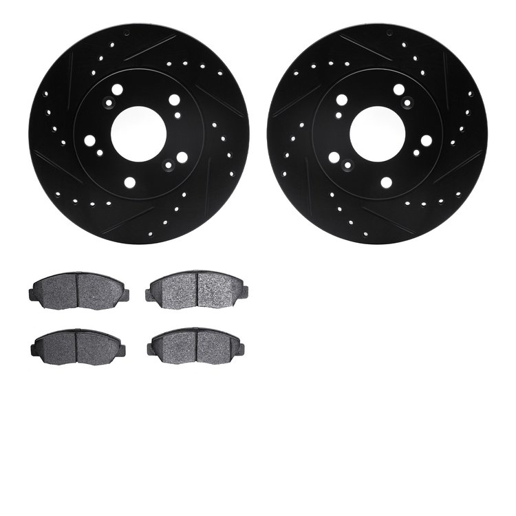 8502-59033 Drilled/Slotted Brake Rotors w/5000 Advanced Brake Pads Kit [Black], 2006-2011 Acura/Honda, Position: Front