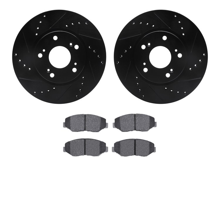 8502-59039 Drilled/Slotted Brake Rotors w/5000 Advanced Brake Pads Kit [Black], 2003-2017 Acura/Honda, Position: Front