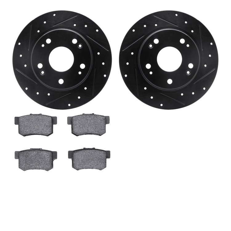 8502-59041 Drilled/Slotted Brake Rotors w/5000 Advanced Brake Pads Kit [Black], 2011-2015 Acura/Honda, Position: Rear