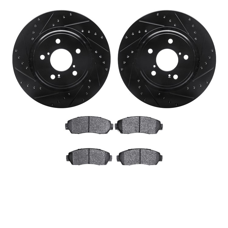 8502-59083 Drilled/Slotted Brake Rotors w/5000 Advanced Brake Pads Kit [Black], Fits Select Acura/Honda, Position: Front