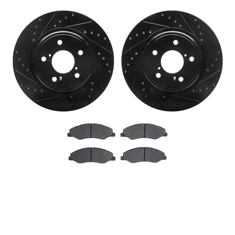 8502-59086 Drilled/Slotted Brake Rotors w/5000 Advanced Brake Pads Kit [Black], Fits Select Acura/Honda, Position: Front