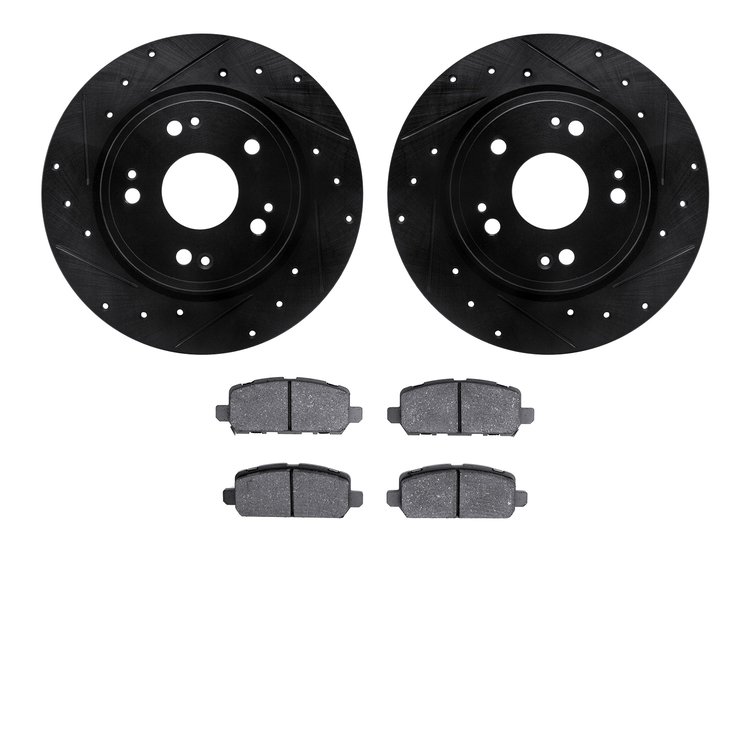 8502-59090 Drilled/Slotted Brake Rotors w/5000 Advanced Brake Pads Kit [Black], 2016-2016 Acura/Honda, Position: Rear