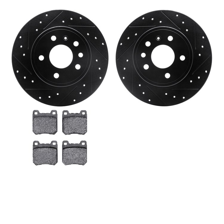8502-65011 Drilled/Slotted Brake Rotors w/5000 Advanced Brake Pads Kit [Black], 1997-2008 GM, Position: Rear