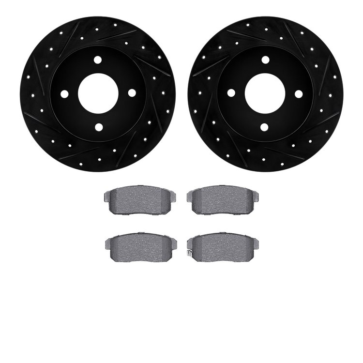8502-67050 Drilled/Slotted Brake Rotors w/5000 Advanced Brake Pads Kit [Black], 2004-2006 Infiniti/Nissan, Position: Rear
