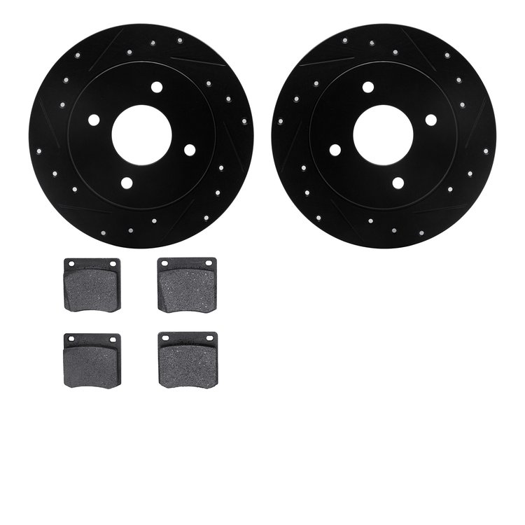 8502-67157 Drilled/Slotted Brake Rotors w/5000 Advanced Brake Pads Kit [Black], 1979-1981 Infiniti/Nissan, Position: Rear