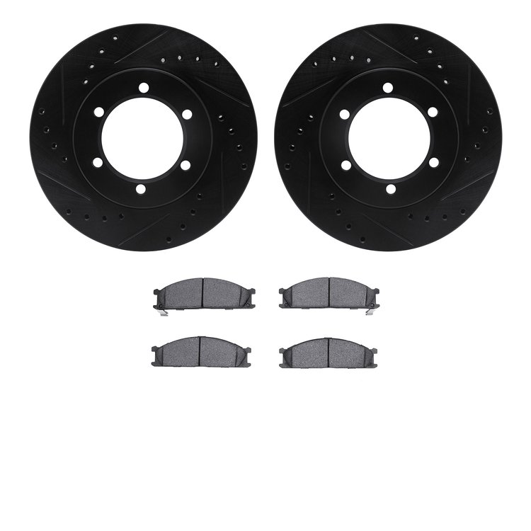 8502-67299 Drilled/Slotted Brake Rotors w/5000 Advanced Brake Pads Kit [Black], 1998-2015 Infiniti/Nissan, Position: Front