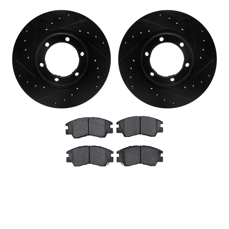 8502-72057 Drilled/Slotted Brake Rotors w/5000 Advanced Brake Pads Kit [Black], 1987-1989 Multiple Makes/Models, Position: Front