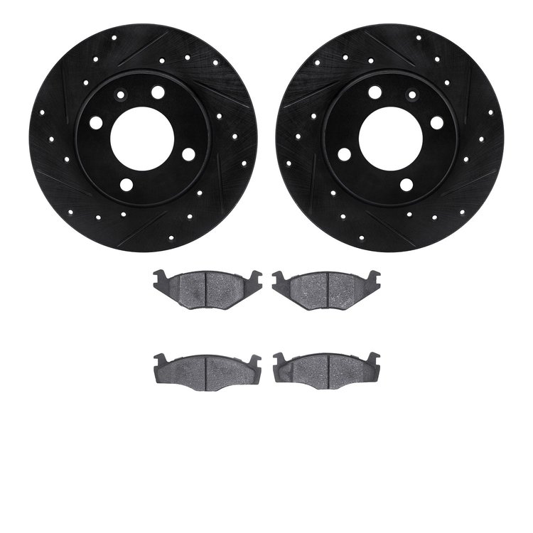 8502-74024 Drilled/Slotted Brake Rotors w/5000 Advanced Brake Pads Kit [Black], 1984-2009 Audi/Volkswagen, Position: Front