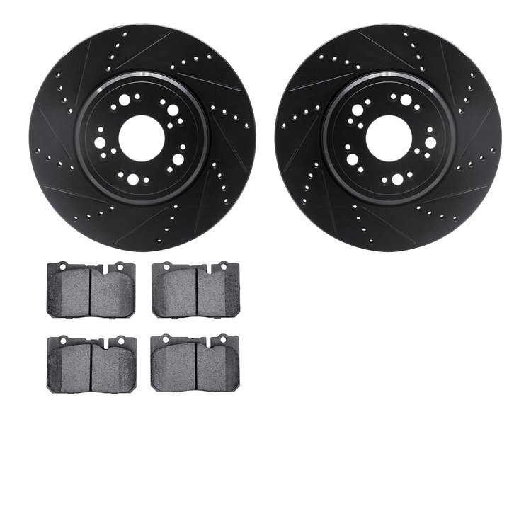 8502-75011 Drilled/Slotted Brake Rotors w/5000 Advanced Brake Pads Kit [Black], 1995-2000 Lexus/Toyota/Scion, Position: Front